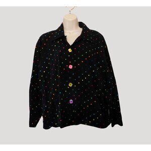 New Direction Jacket Womens XL Black Multicolor Dots Long Sleeve Cotton Linen